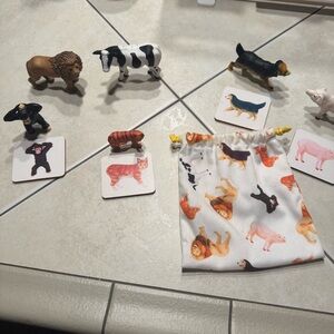 Lovevery Children’s Animal Matching Toy Set – Figures, Cards & Drawstring Bag